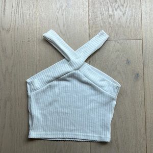 White crop top cross cross halter top Shein